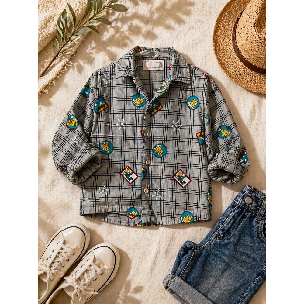 McKIDS Vintage Kids Gray Plaid National Parks Forest Ranger Button Shirt Size‎ 5
